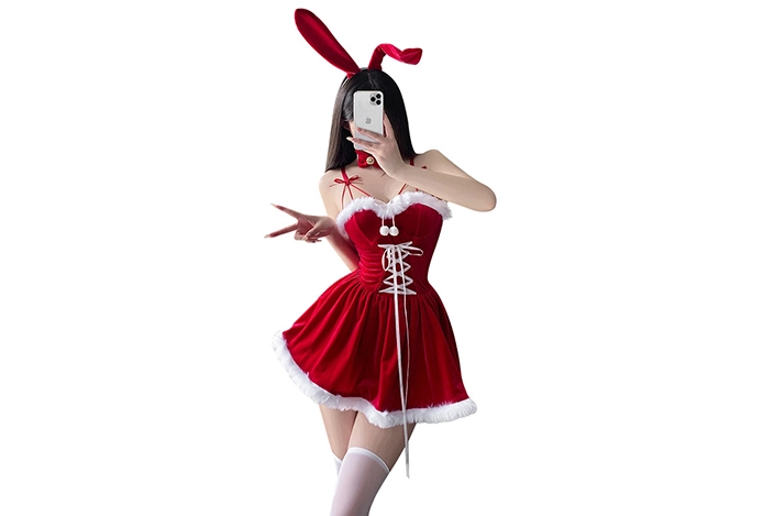 Video of Christmas Sexy Bunny Costume Shirt Red Cosplay Costume